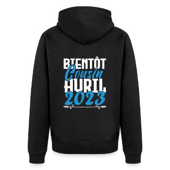 Annonce grossesse. bientôt Cousin Avril 2023. - Veste à capuche bio Premium Unisexe - noir - Dos - Nico (187cm)