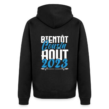 Annonce grossesse. bientôt Cousin Aout 2023. - Veste à capuche bio Premium Unisexe - noir - Dos - Nico (187cm)