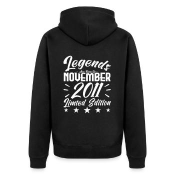 Legenden werden im Jubiläumsgeschenk November 2011 geboren - Unisex Premium Bio Zip Hoodie - Schwarz - Hinten - Nico (187cm)