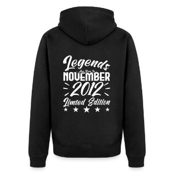 Legenden werden im Jubiläumsgeschenk November 2012 geboren - Unisex Premium Bio Zip Hoodie - Schwarz - Hinten - Nico (187cm)