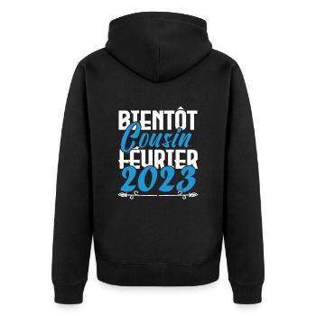 Annonce grossesse bientôt Cousin Février 2023. - Veste à capuche bio Premium Unisexe - noir - Dos - Nico (187cm)