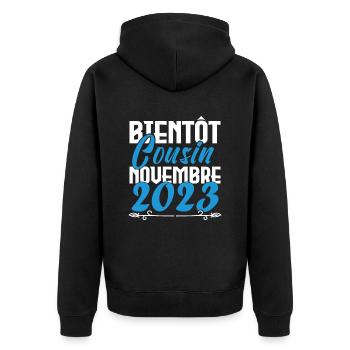Annonce grossesse. bientôt Cousin Novembre 2023. - Veste à capuche bio Premium Unisexe - noir - Dos - Nico (187cm)