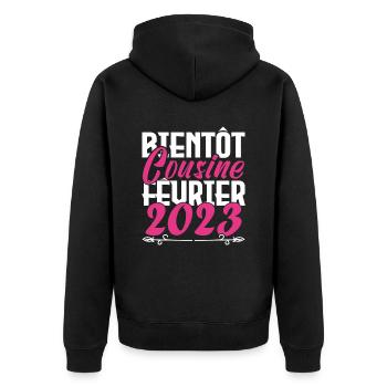 Annonce grossesse. bientôt Cousine février 2023. - Veste à capuche bio Premium Unisexe - noir - Dos - Nico (187cm)