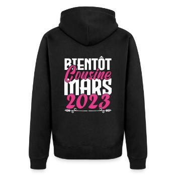 Annonce grossesse. bientôt Cousine Mars 2023. - Veste à capuche bio Premium Unisexe - noir - Dos - Nico (187cm)