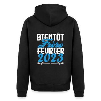 Annonce grossesse. bientôt Frère Février 2023. - Veste à capuche bio Premium Unisexe - noir - Dos - Nico (187cm)