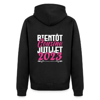 Annonce grossesse. bientôt Cousine Juillet 2023. - Veste à capuche bio Premium Unisexe - noir - Dos - Nico (187cm)