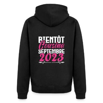 Annonce grossesse. bientôt Cousine Septembre 2023. - Veste à capuche bio Premium Unisexe - noir - Dos - Nico (187cm)
