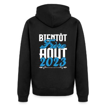 Cadeau Annonce grossesse. bientôt Frère Aout 2023. - Veste à capuche bio Premium Unisexe - noir - Dos - Nico (187cm)
