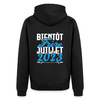 Annonce grossesse. bientôt Frère Juillet 2023. - Veste à capuche bio Premium Unisexe - noir - Dos - Nico (187cm)