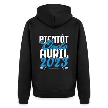 Annonce grossesse. bientôt Oncle Avril 2023. - Veste à capuche bio Premium Unisexe - noir - Dos - Nico (187cm)