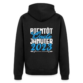 Annonce grossesse. bientôt Oncle Janvier 2023. - Veste à capuche bio Premium Unisexe - noir - Dos - Nico (187cm)