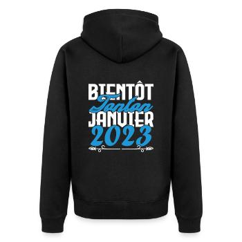 Annonce grossesse. bientôt Tonton Janvier 2023. - Veste à capuche bio Premium Unisexe - noir - Dos - Nico (187cm)