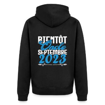 Annonce grossesse. bientôt Oncle Septembre 2023. - Veste à capuche bio Premium Unisexe - noir - Dos - Nico (187cm)