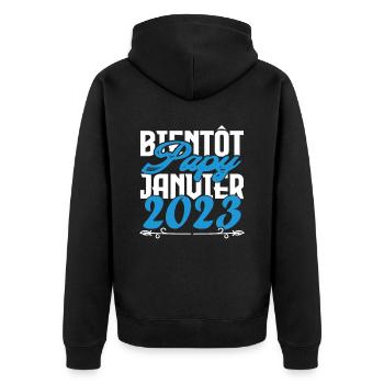 Cadeau Annonce grossesse bientôt Papy Janvier 2023 - Veste à capuche bio Premium Unisexe - noir - Dos - Nico (187cm)