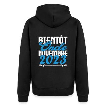Annonce grossesse. bientôt Oncle Novembre 2023. - Veste à capuche bio Premium Unisexe - noir - Dos - Nico (187cm)