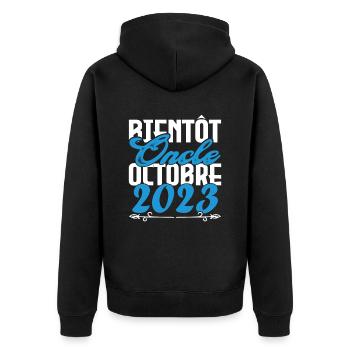 Annonce grossesse. bientôt Oncle Octobre 2023. - Veste à capuche bio Premium Unisexe - noir - Dos - Nico (187cm)