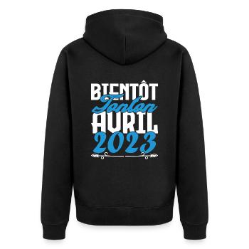 Cadeau Annonce grossesse bientôt Tonton Avril 2023 - Veste à capuche bio Premium Unisexe - noir - Dos - Nico (187cm)