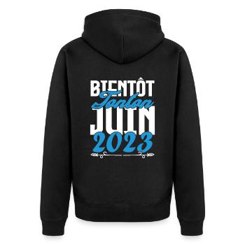 Cadeau Annonce grossesse bientôt Tonton Juin 2023. - Veste à capuche bio Premium Unisexe - noir - Dos - Nico (187cm)