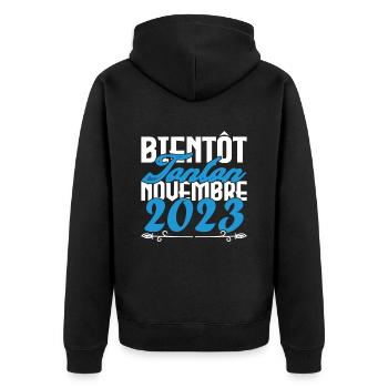 Annonce grossesse. bientôt Tonton Novembre 2023. - Veste à capuche bio Premium Unisexe - noir - Dos - Nico (187cm)
