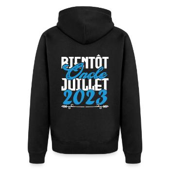 Annonce grossesse. bientôt Oncle Juillet 2023. - Veste à capuche bio Premium Unisexe - noir - Dos - Nico (187cm)
