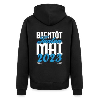 Cadeau Annonce grossesse bientôt Tonton Mai 2023 - Veste à capuche bio Premium Unisexe - noir - Dos - Nico (187cm)