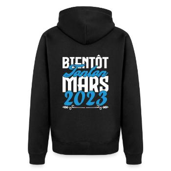 Cadeau Annonce grossesse bientôt Tonton Mars 2023 - Veste à capuche bio Premium Unisexe - noir - Dos - Nico (187cm)