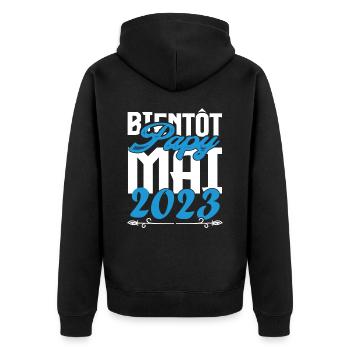Cadeau Annonce grossesse bientôt Papy Mai 2023. - Veste à capuche bio Premium Unisexe - noir - Dos - Nico (187cm)