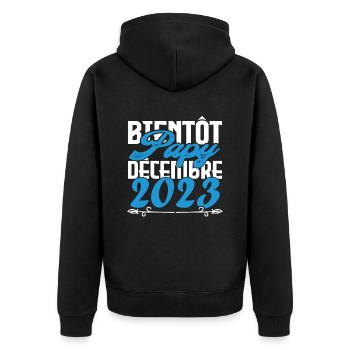 Annonce grossesse bientôt Papy Décembre 2023 - Veste à capuche bio Premium Unisexe - noir - Dos - Nico (187cm)