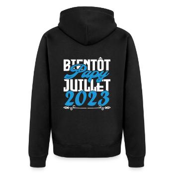 Cadeau Annonce grossesse bientôt Papy Juillet 2023 - Veste à capuche bio Premium Unisexe - noir - Dos - Nico (187cm)