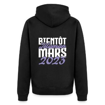 Annonce grossesse. bientôt Maman Mars 2023.maman - Veste à capuche bio Premium Unisexe - noir - Dos - Nico (187cm)
