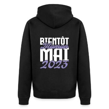 Annonce grossesse. bientôt Maman Mai 2023.maman - Veste à capuche bio Premium Unisexe - noir - Dos - Nico (187cm)