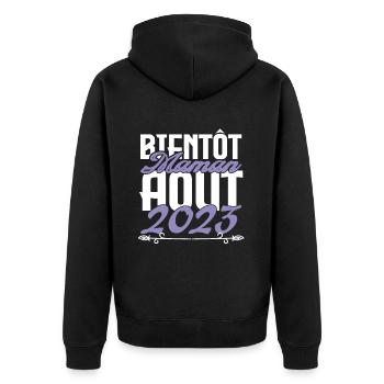 Annonce grossesse. bientôt Maman Aout 2023. août - Veste à capuche bio Premium Unisexe - noir - Dos - Nico (187cm)