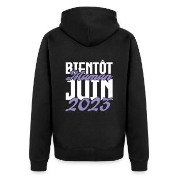 Annonce grossesse. bientôt Maman Juin 2023.maman - Veste à capuche bio Premium Unisexe - noir - Dos - Nico (187cm)