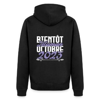 Annonce grossesse. bientôt Maman Octobre 2023.mama - Veste à capuche bio Premium Unisexe - noir - Dos - Nico (187cm)
