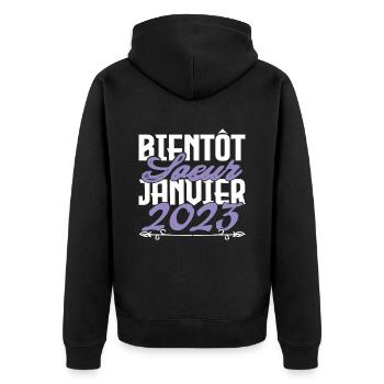 Annonce grossesse. bientôt Sœur Janvier 2023.soeur - Veste à capuche bio Premium Unisexe - noir - Dos - Nico (187cm)