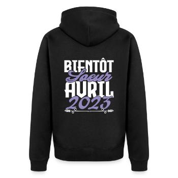 Annonce grossesse. bientôt Sœur Avril 2023.soeur - Veste à capuche bio Premium Unisexe - noir - Dos - Nico (187cm)