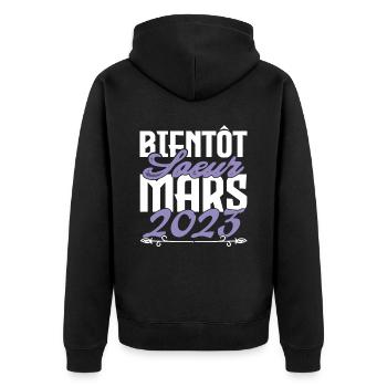 Annonce grossesse. bientôt Sœur Mars 2023.soeur - Veste à capuche bio Premium Unisexe - noir - Dos - Nico (187cm)