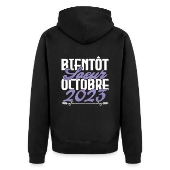 Annonce grossesse. bientôt Sœur Octobre 2023.soeur - Veste à capuche bio Premium Unisexe - noir - Dos - Nico (187cm)