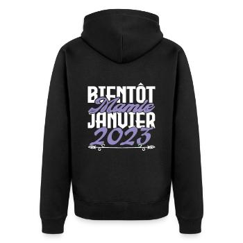 Annonce grossesse. bientôt Mamie Janvier 2023. - Veste à capuche bio Premium Unisexe - noir - Dos - Nico (187cm)