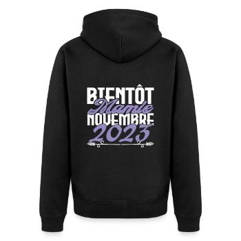 Annonce grossesse. bientôt Mamie Novembre 2023. - Veste à capuche bio Premium Unisexe - noir - Dos - Nico (187cm)