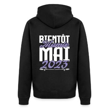 Annonce grossesse. bientôt Mamie Mai 2023. - Veste à capuche bio Premium Unisexe - noir - Dos - Nico (187cm)