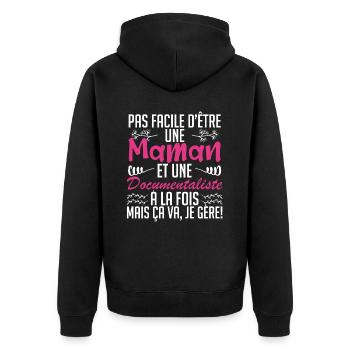 pas facile d'être une maman et une Documentaliste - Veste à capuche bio Premium Unisexe - noir - Dos - Nico (187cm)