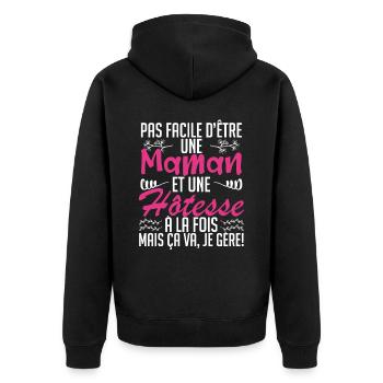 pas facile d'être une maman et une Hôtesse. - Veste à capuche bio Premium Unisexe - noir - Dos - Nico (187cm)
