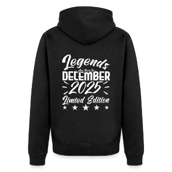 Jubiläumsgeschenk, Legenden werden im DEZEMBER 2025 geboren - Unisex Premium Bio Zip Hoodie - Schwarz - Hinten - Nico (187cm)