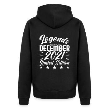 Jubiläumsgeschenk, Legenden werden im DEZEMBER 2021 geboren - Unisex Premium Bio Zip Hoodie - Schwarz - Hinten - Nico (187cm)