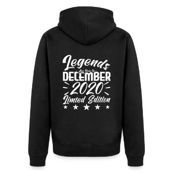 Jubiläumsgeschenk, Legenden werden im DEZEMBER 2020 geboren - Unisex Premium Bio Zip Hoodie - Schwarz - Hinten - Nico (187cm)