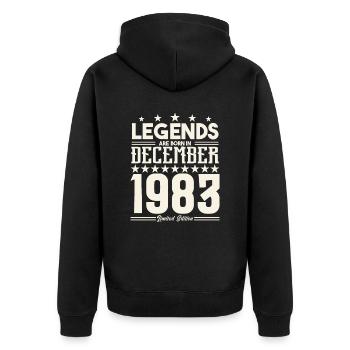 Legenden werden im Dezember 1983 geboren.Geschenkjubiläum - Unisex Premium Bio Zip Hoodie - Schwarz - Hinten - Nico (187cm)