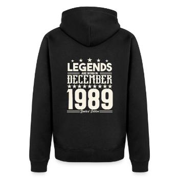 Legenden werden im Dezember 1989 geboren.Geschenkjubiläum - Unisex Premium Bio Zip Hoodie - Schwarz - Hinten - Nico (187cm)