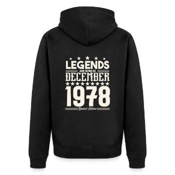 Legenden werden im Dezember 1978 geboren.Geschenkjubiläum - Unisex Premium Bio Zip Hoodie - Schwarz - Hinten - Nico (187cm)