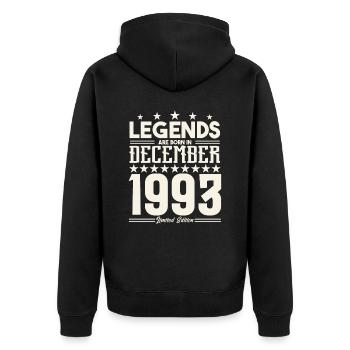 Legenden werden im Dezember 1993 geboren.Geschenkjubiläum - Unisex Premium Bio Zip Hoodie - Schwarz - Hinten - Nico (187cm)